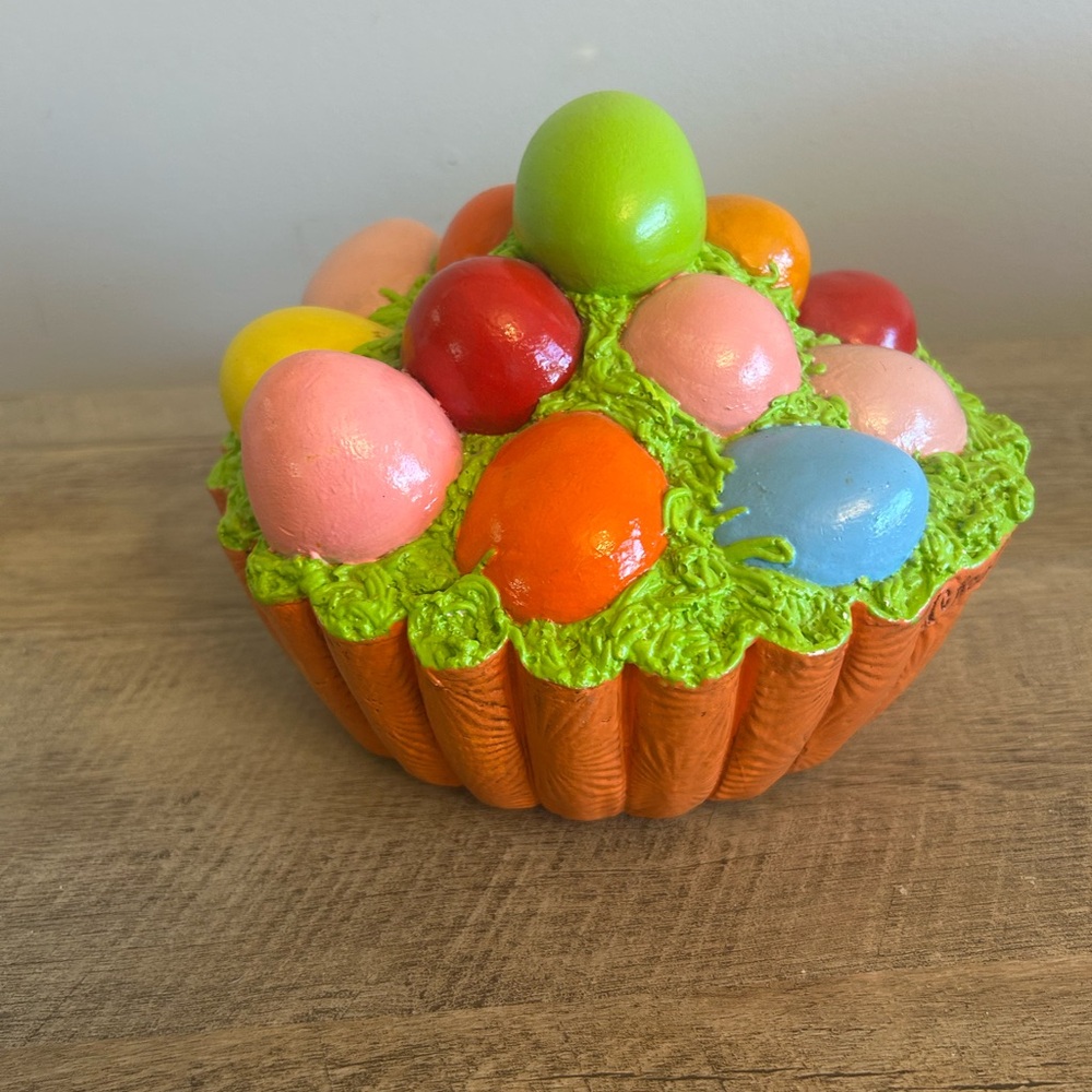 Easter Centerpiece Decor Hand Crafted Pottery Easter Egg Cupcake 6” Long 5” Tall - Picture 2 of 10